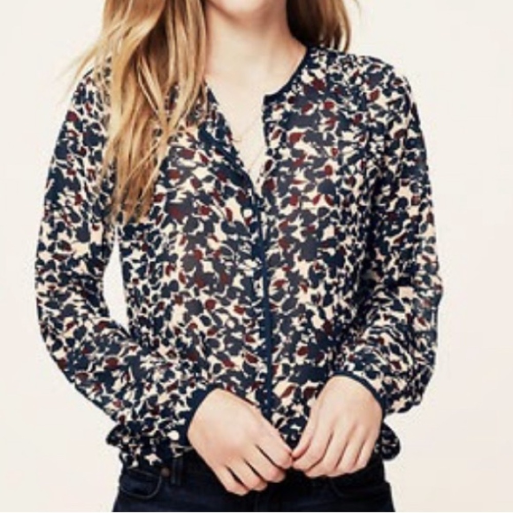 Ann Taylor Loft Button Up Floral Sheer Blouse, Small